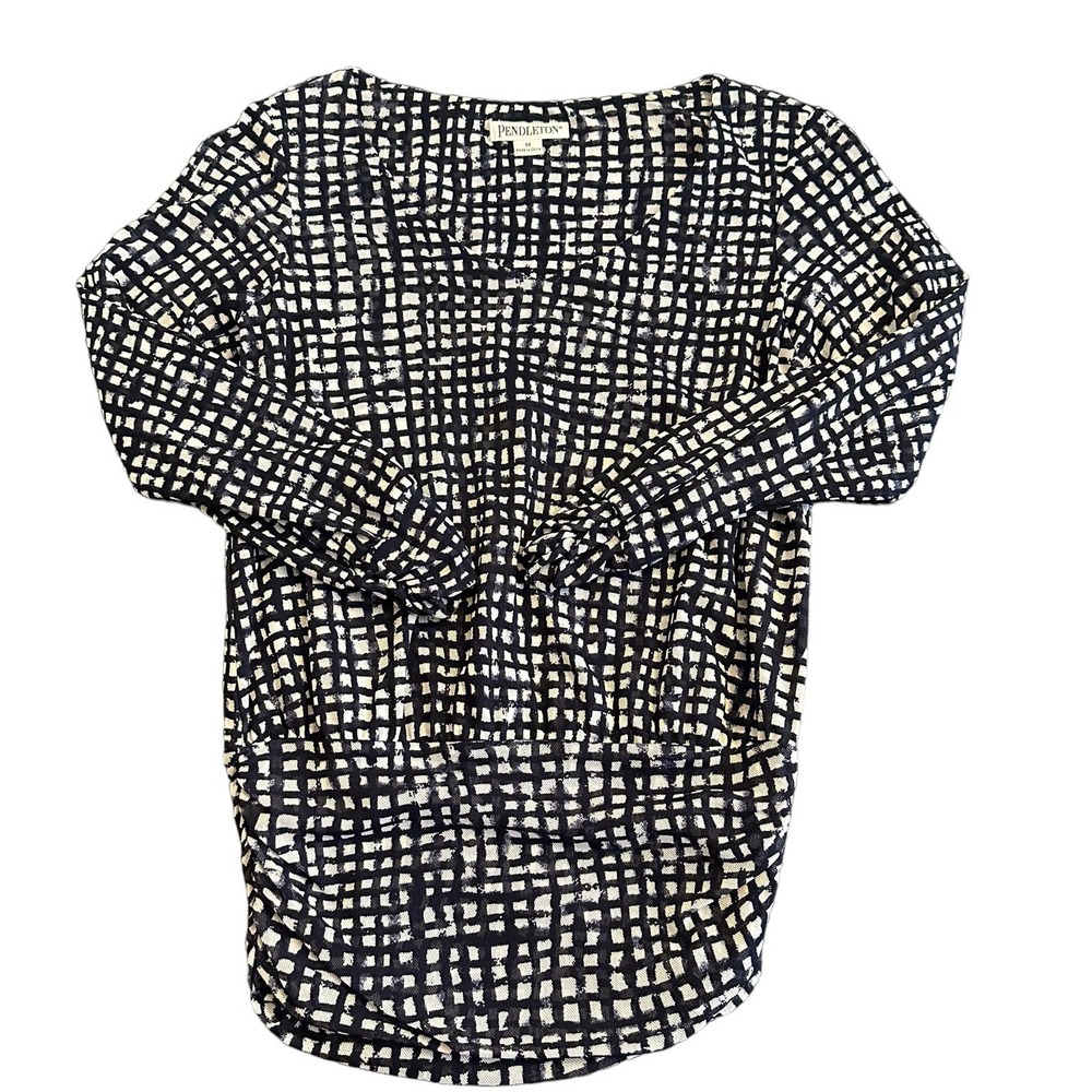 Pendleton Medium black/white checkered ruched blouse